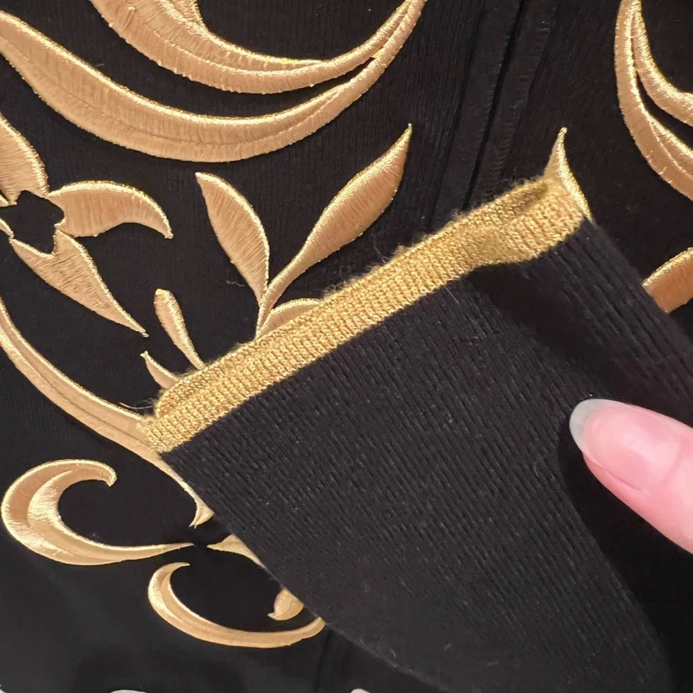 CLEARANCE NWOT Boston Proper W Medium Metallic Gold Design Zip Collared Sweater! - Picture 5 of 9